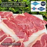 Beef Sirloin AGED BY GOODWINS Australia STEER young cattle (Striploin / New York Strip / Has Luar) frozen brand Harvey/Midfield STEAK 2.5cm 1" (price/kg 3-4pcs)